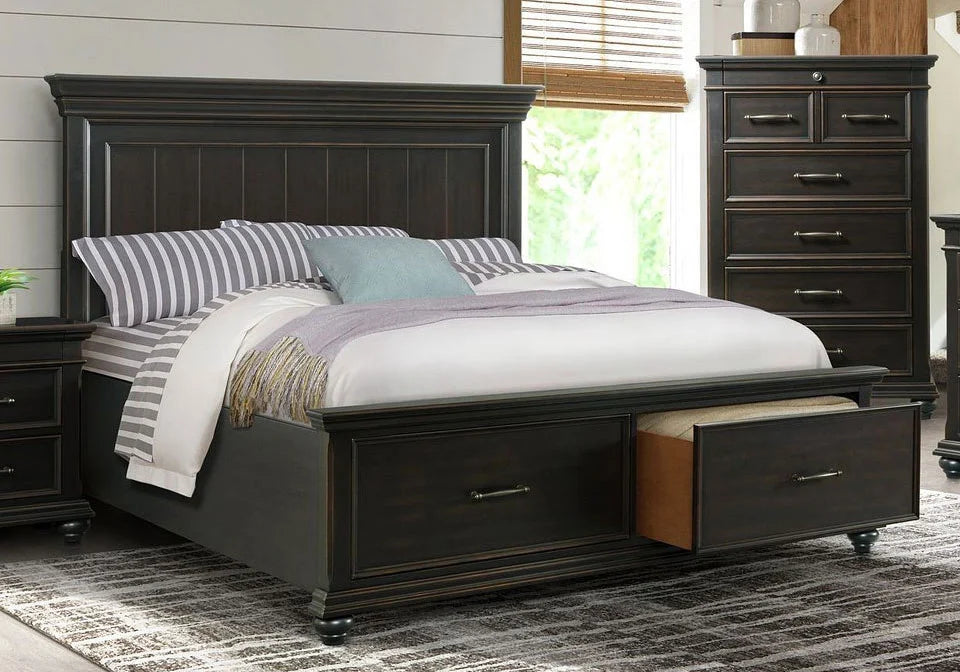 Slater Black Queen or King 4 Piece Storage Bedroom Collection from Elements