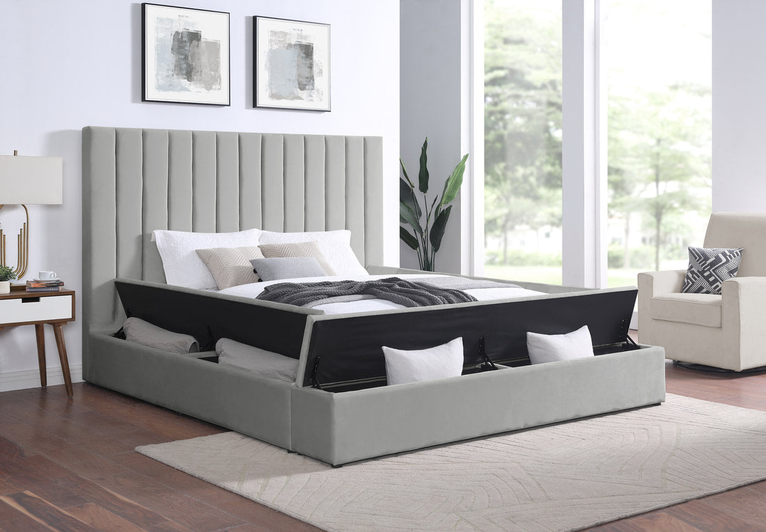 France Grey Velvet Queen Storage bed