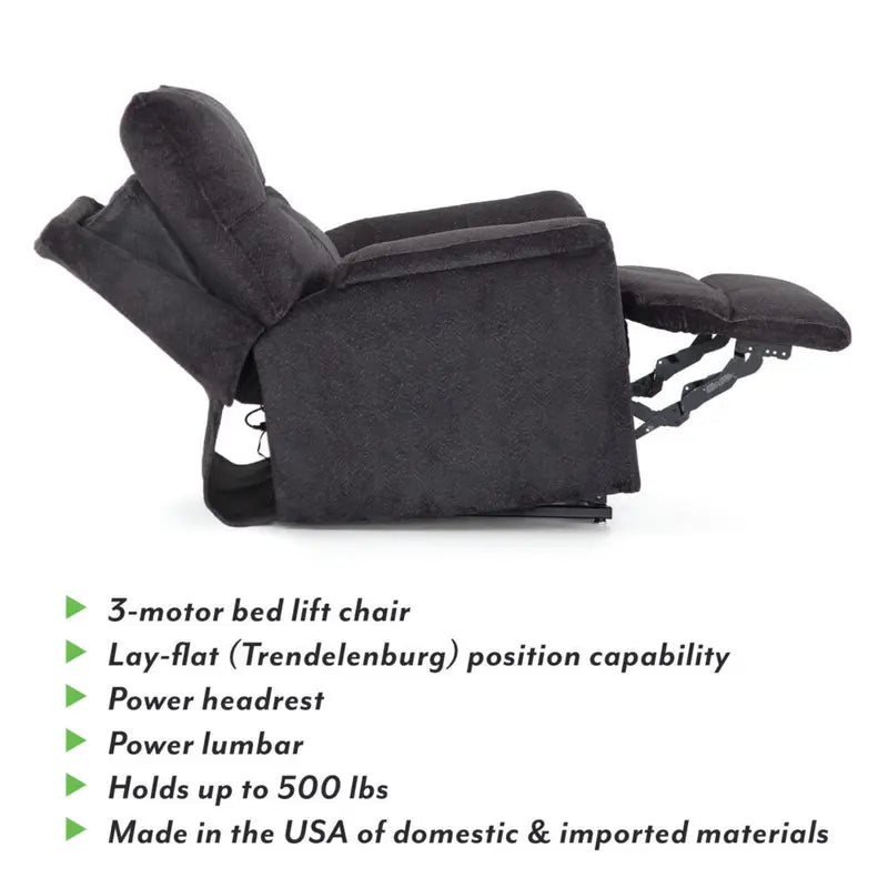 Franklin Furniture - Finn 3 Motor Bed-Lift Chair w-Power Headrest, Lumbar-Seat Massage, Holds up to 500 lbs - 4418-ONYX