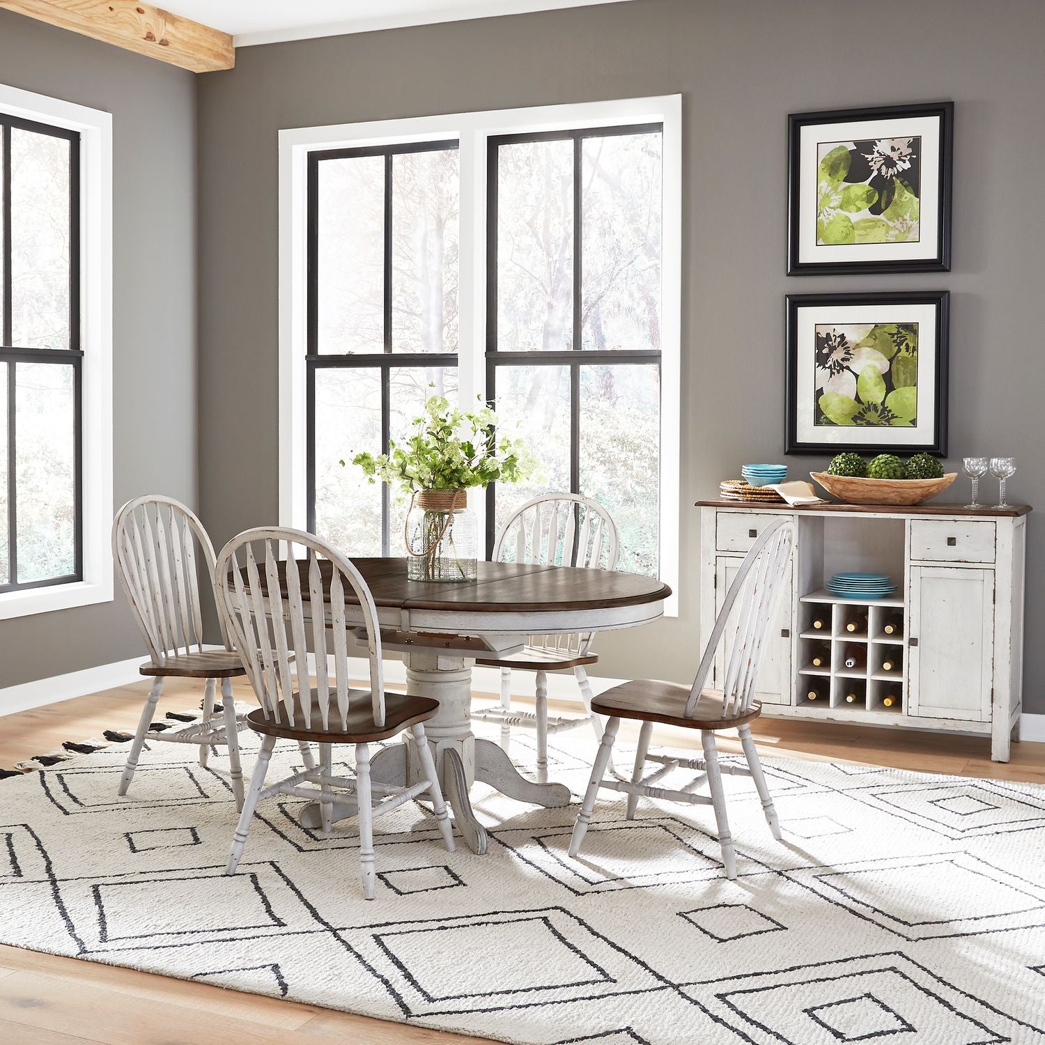 Carolina Crossing 5 Piece Pedestal Table Set- White Liberty Furniture