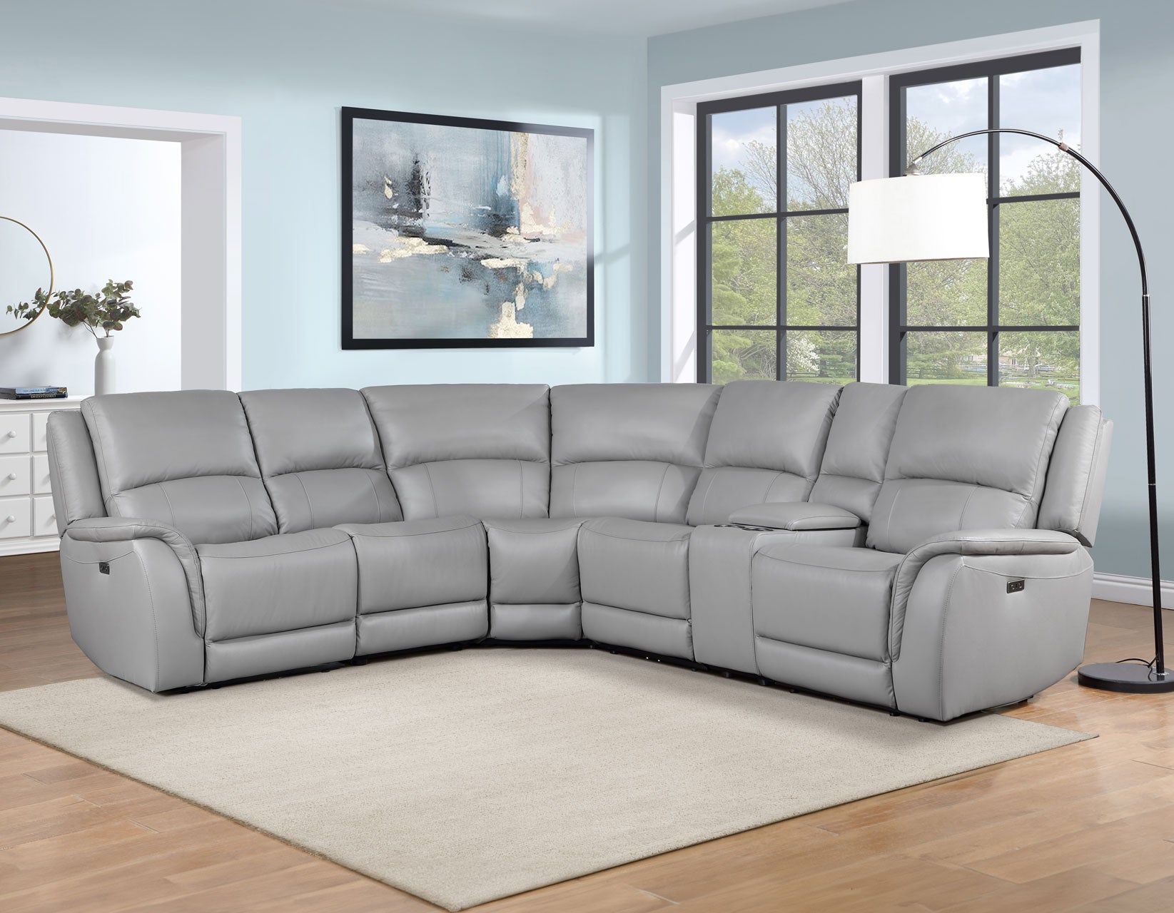 Alexandria Leather 6-Piece Power Reclining Set, Stone by Steve Silver
