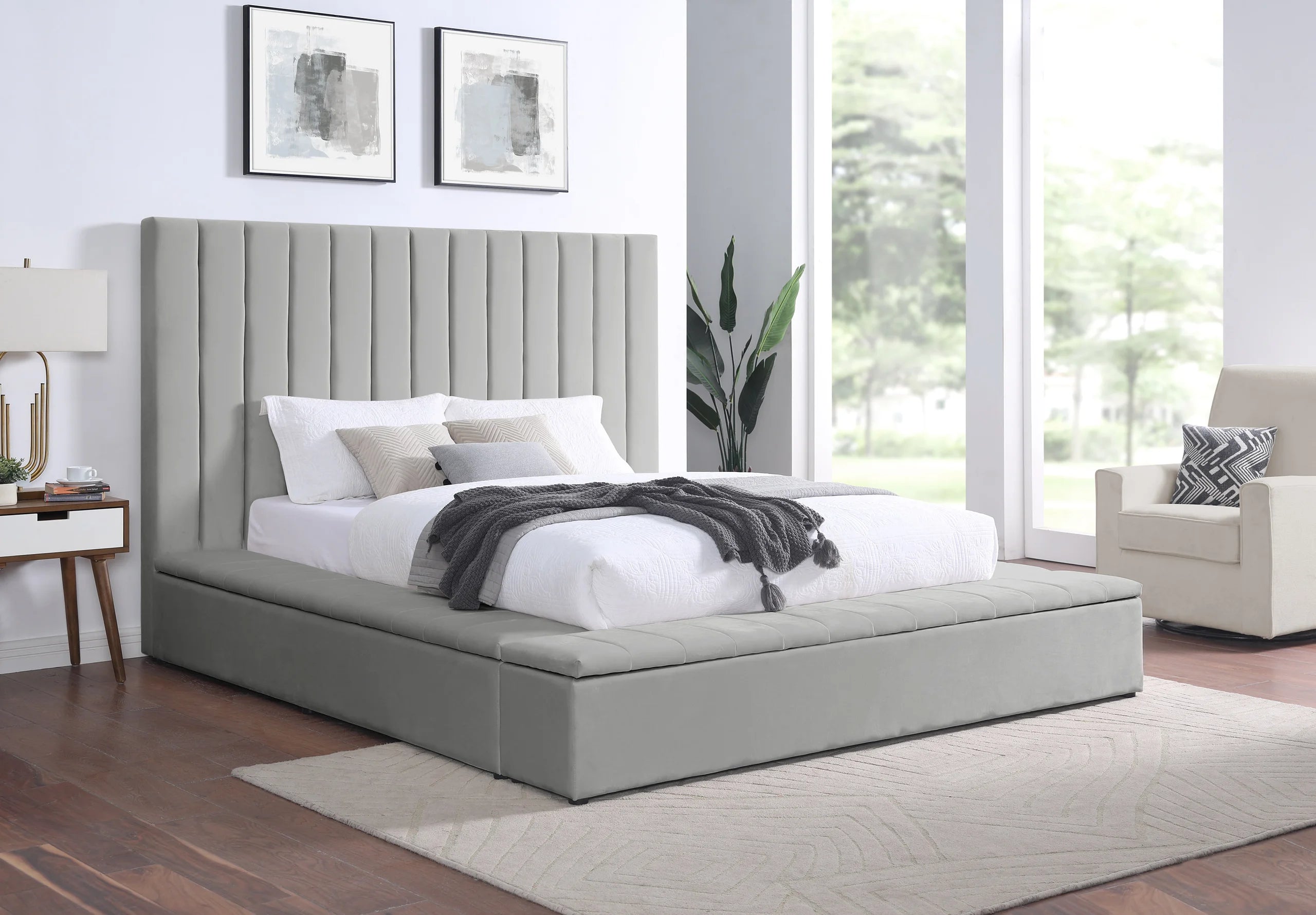 France Grey Velvet Queen Storage bed